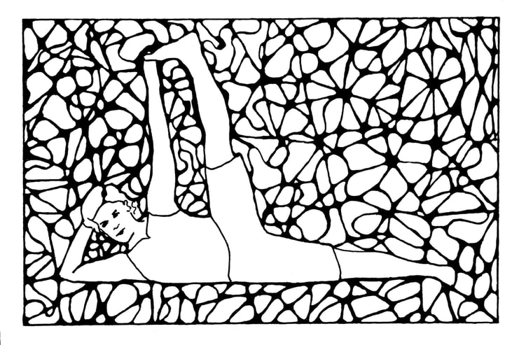 "Reclining Vishnu Couch Pose" 4 x 6 Ink